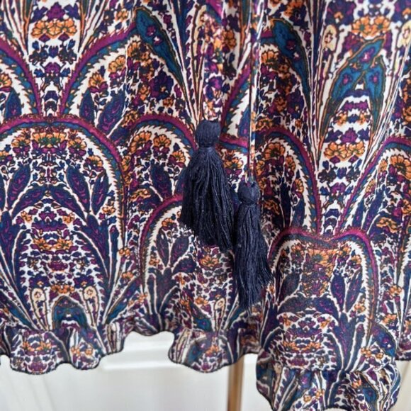OLIVACEOUS Paisley Tassel Drawstring Dress with Ruffle Hem Size M - Picture 11 of 14